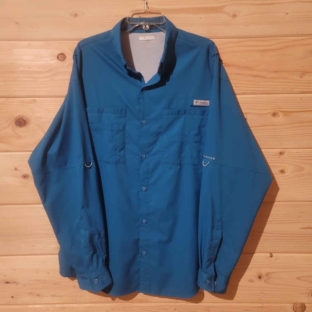 Columbia Men's Blue Casual Button Down Fishing Shirt Size XL 26x31 Vented Back